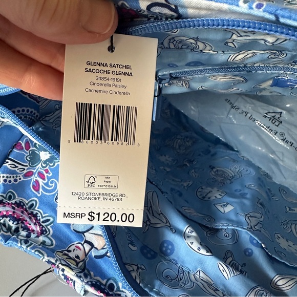 NEW Vera Bradley Disney Glenna Cinderella Paisley Satchel Handbag Shoulder Bag - Picture 9 of 12